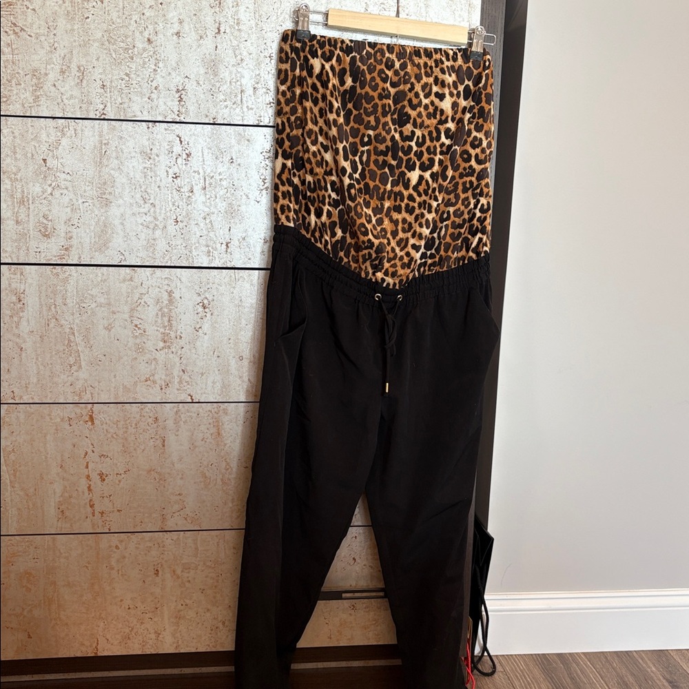 Express Leopard and Black Jumpsuit
